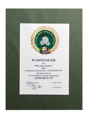 Venoforton - wyróżnienie na IV Lubelskich Targach Zielarskich „Herbarium” (1996r.)